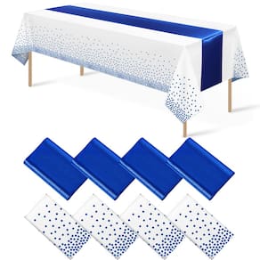 Conjunto de toalhas de mesa MASHAN, pacote com 8 unidades, plástico descartável branco/azul
