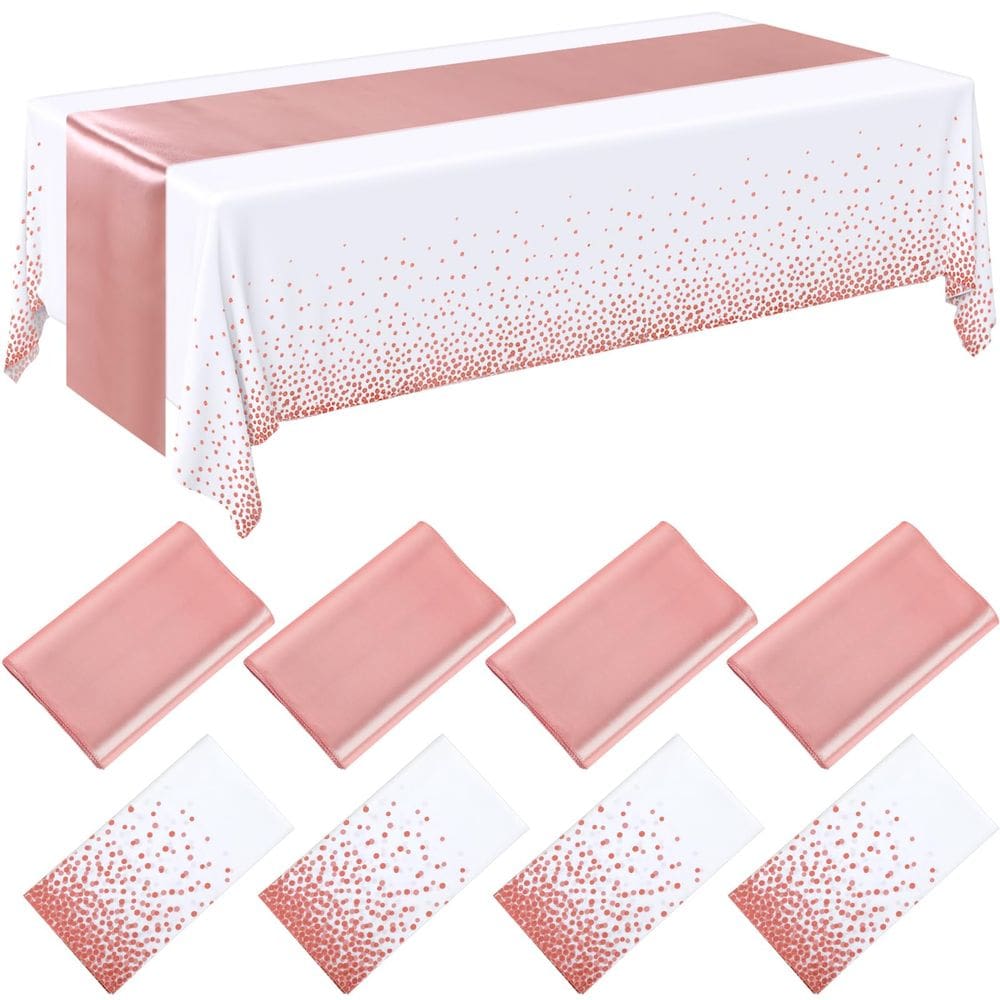 Conjunto de toalhas de mesa Breling, pacote com 8 unidades branca/ouro rosa, plástico/cetim