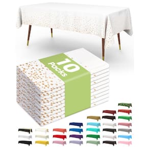 Toalha de mesa de plástico descartável, pacote com 10, 137 x 274 cm, branco/ouro rosa