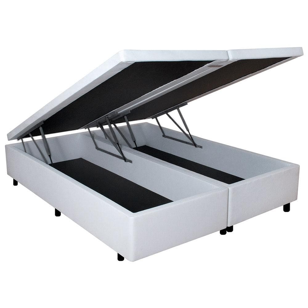 Base Box Baú Casal Bipartido 138x188x42 Courino Linho Branco