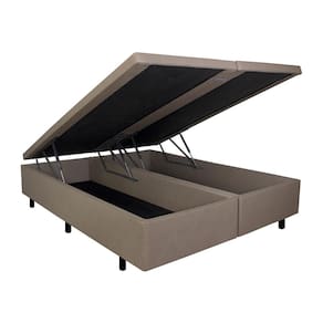 Base Box Baú Casal Bipartido 138x188x42 Courino Linho Bege
