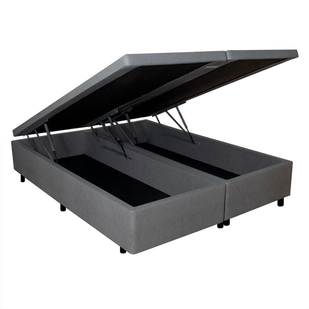 Base Box Baú Casal Bipartido 138x188x42 Courino Linho Cinza