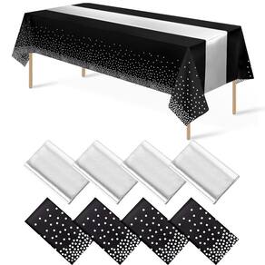 Conjunto de toalhas de mesa e corredores de mesa MASHAN preto/prata, pacote com 8