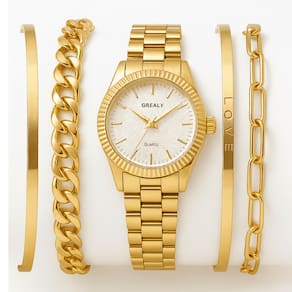 Relógio Feminino Dourado Minimalista Grealy + Kit Pulseiras