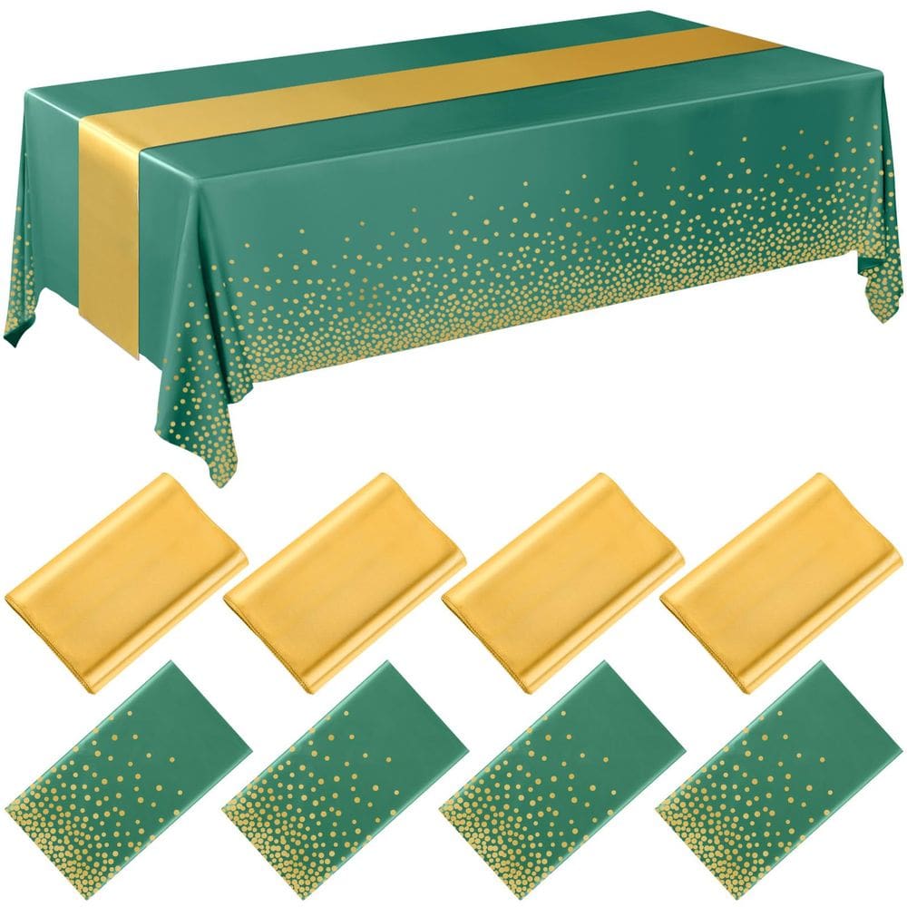 Conjunto de toalhas de mesa Breling, pacote com 8 unidades, verde/dourado, plástico/cetim