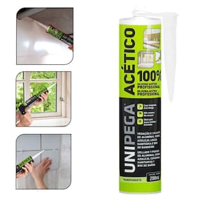 Silicone Acético 100% Profissional Vedação Colagem Veda Pia Box Banheiro Branco 280ml Unipega