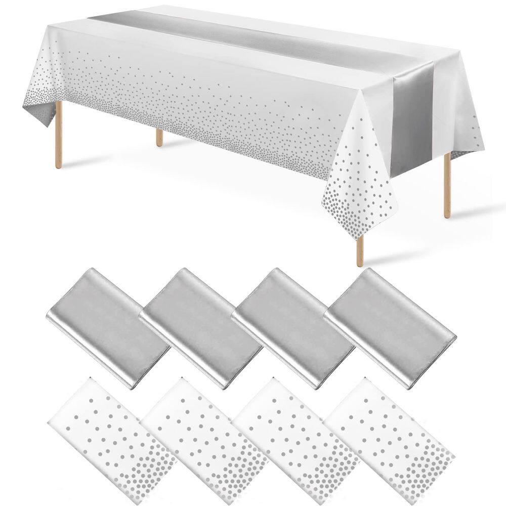 Conjunto de toalhas de mesa e corredores de mesa MASHAN branco/prateado (pacote com 8)
