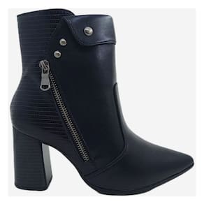 Bota Feminina Casual Dia a Dia Passeio Trabalho Cano Baixo Salto Grosso Bico Fino Ramarim 2558131