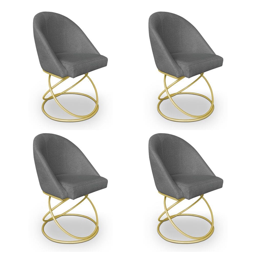 Kit 04 Cadeiras Poltrona de Jantar Bela Linho Grafite Base Metálica Luxo Dourado - Pallazio