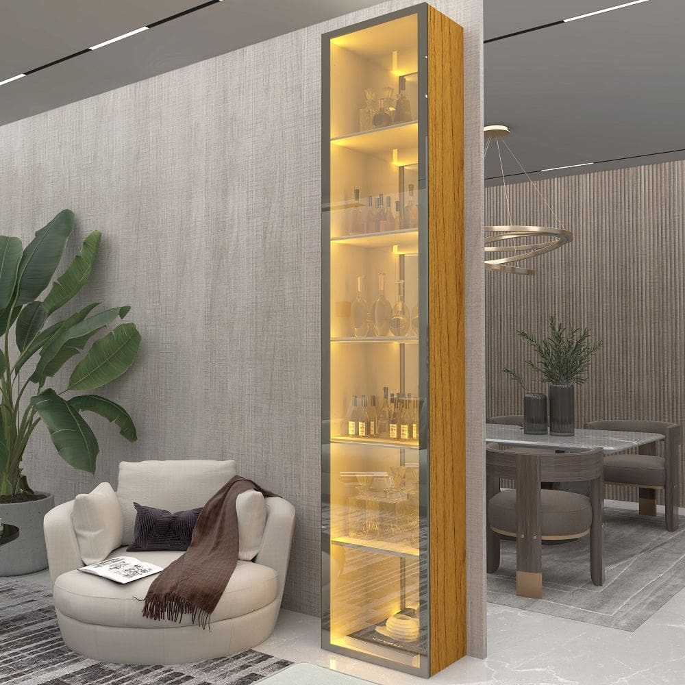 Cristaleira Torre Luminare Reflecta LED 100% MDF Naturale - Gelius