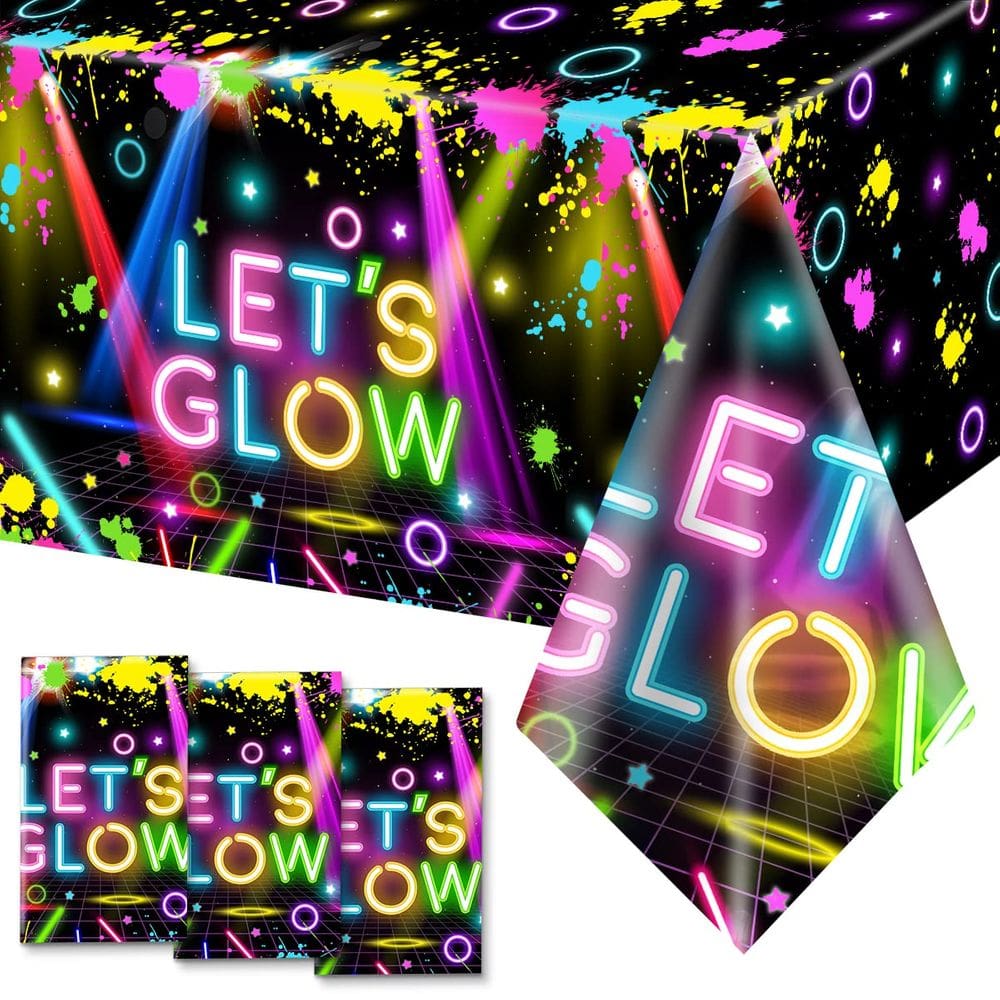 Toalha de mesa HAKOTI Let`s Glow Neon Glow, pacote com 3, retangular
