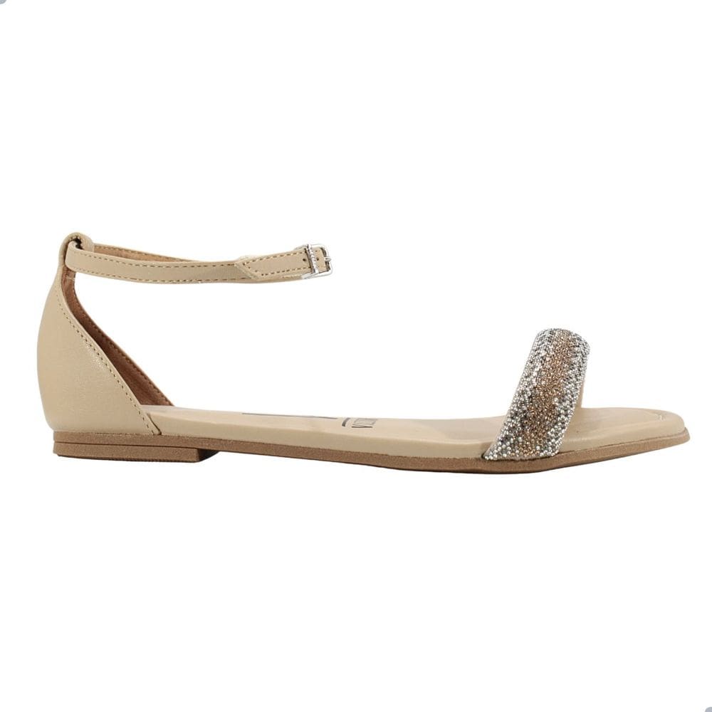 Sandália Rasteira Vizzano Pelica Tira Pronta Milano Bege Cristal