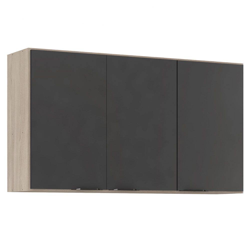 Armário Aéreo 3 Portas 120cm Firenze  - Avena Touch/ Grafito Demóbile 