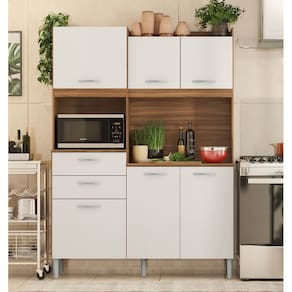 Kit Cozinha Harmonia com Espaço para Microondas 6 Portas 2 Gavetas - Amêndola Touch/Branco Demóbile