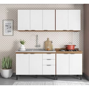 Cozinha Modulada Firenze 2,00m com Balcão p/ Pia 120m Sem Tampo - Amêndola Touch/Branco Demóbile