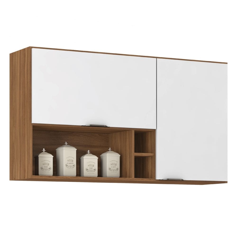 Armário Aéreo de Cozinha Firenze 2 Portas 120cm com Nicho - Amêndola Touch/ Branco Demóbile