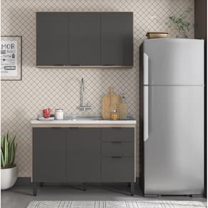 Kit Cozinha Firenze Balcão Para Pia 120m sem Tampo e Armário Suspenso 3 Portas - Avena Touch/ Grafito Demóbile