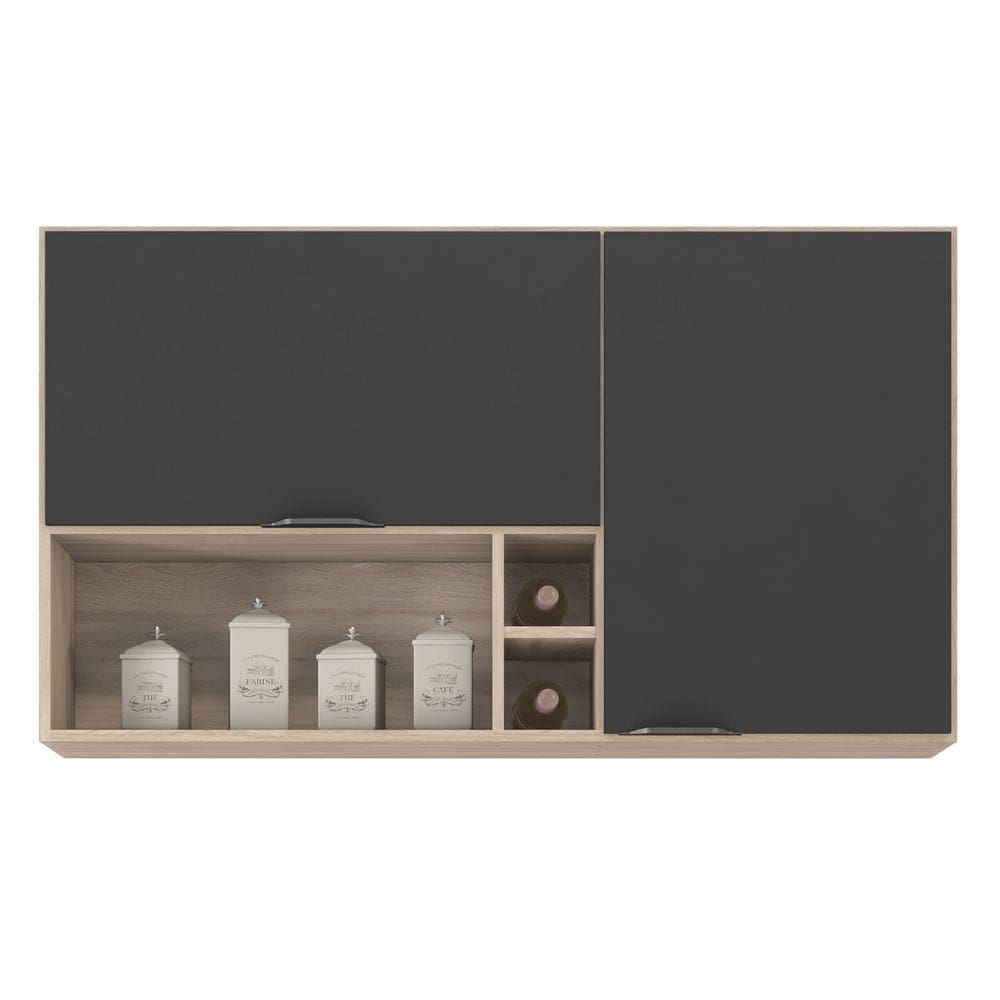 Armário Aéreo de Cozinha Firenze 2 Portas 120cm com Nicho - Avena Touch/ Grafito Demóbile