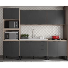 Cozinha Modulada Firenze 270m Com Balcão de Pia 120m sem Tampo/Cuba - Avena Touch/ Grafito Demóbile