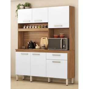 Kit Cozinha Compacta 6 Portas 1 Gaveta com Pés Regulaveis Alamo - Amêndola Touch/Branco Demóbile
