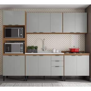 Cozinha Modulada Firenze 270m Com Balcão de Pia 120m sem Tampo/Cuba - Amêndola Touch/ Nude Prime TX Demóbile