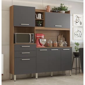 Kit Cozinha 6 Portas 2 Gavetas Select com Nicho P/ Forno - Amêndola Touch/ Grafito Demóbile