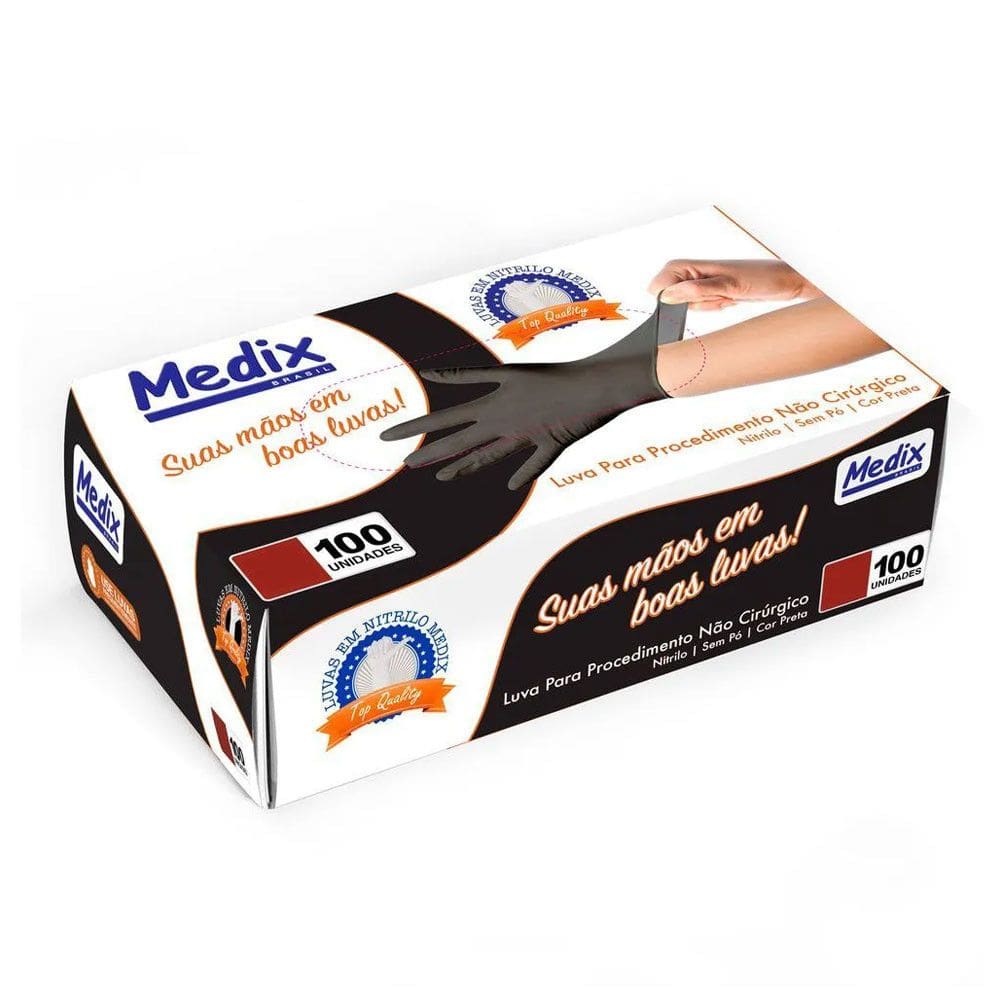 Luva Nitrílica Preta sem Pó M c/100 - Medix