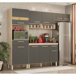 Cozinha Compacta 3 peças com Balcão c/ Tampo MDP 120m Dama - Amêndola Touch/Grafito Demóbile