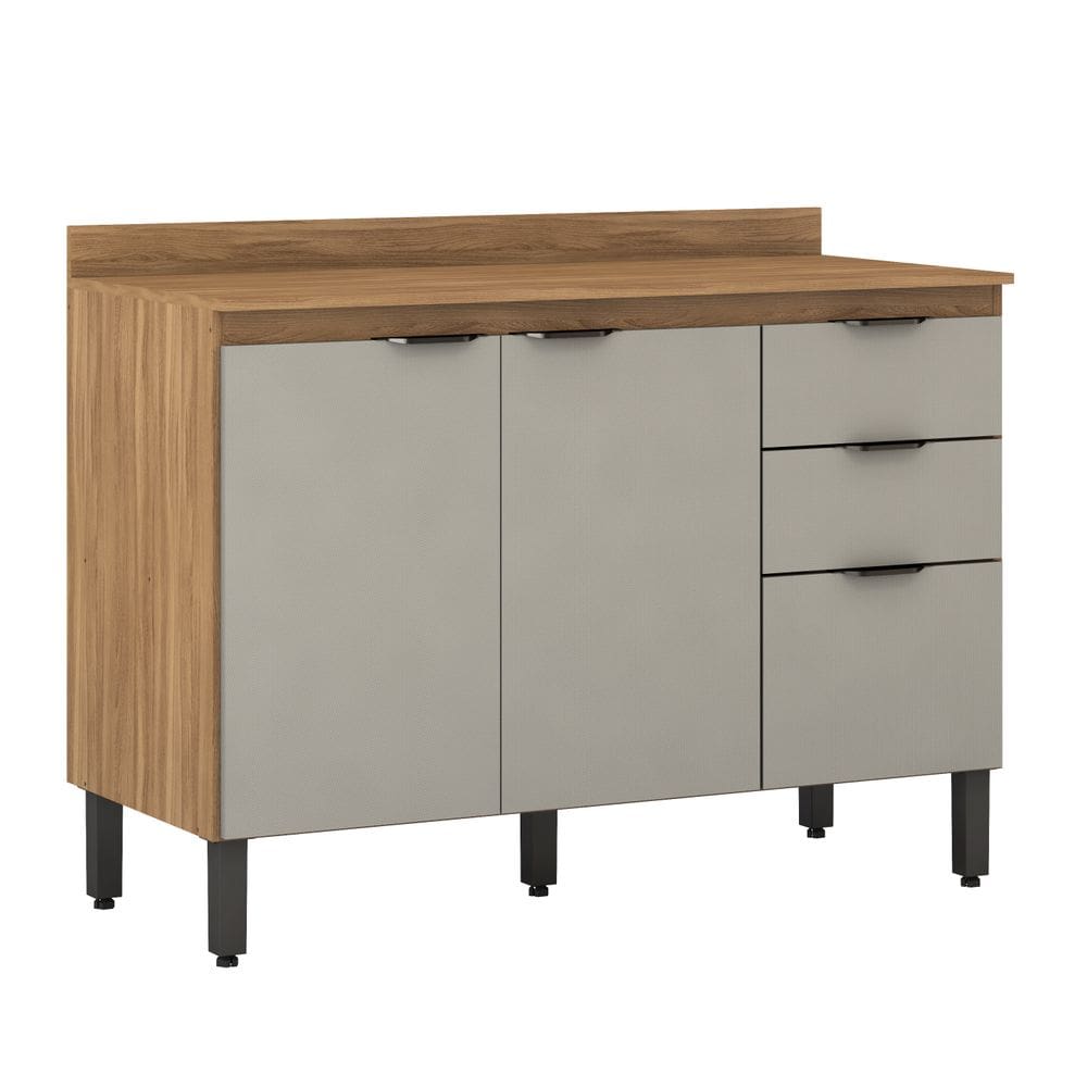 Balcão de Cozinha Firenze 120m com Tampo MDP - Amêndola Touch/ Nude Prime TX Demóbile