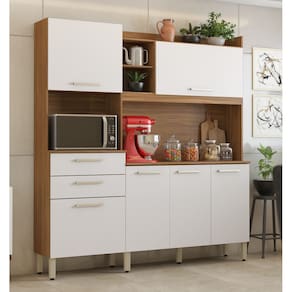 Kit Cozinha 6 Portas 2 Gavetas Select com Nicho P/ Forno - Amêndola Touch/ Branco Demóbile