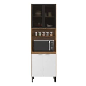 Paneleiro 2 Portas Vidro Fumê e 2 Portas MDP Com Nicho P/ Forno Firenze- Amêndola Touch/ Branco Demóbile
