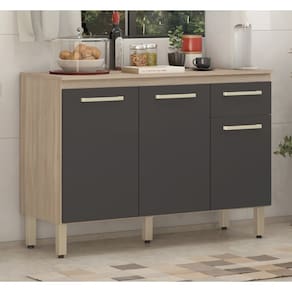 Balcão de Cozinha 3 Portas 1 Gaveta com Tampo mdp 120m Dama - Amêndola Touch/Grafito Demóbile