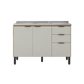 Balcão de Pia 120m Firenze com 3 Portas 2 Gavetas Sem Tampo/Cuba - Amêndola Touch/ Nude Prime TX Demóbile