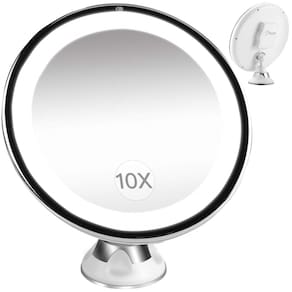 Espelho 10X Aumento Com Luz Led Luminaria Maquiagem Barba Banheiro Base Giratoria Com Ventosa