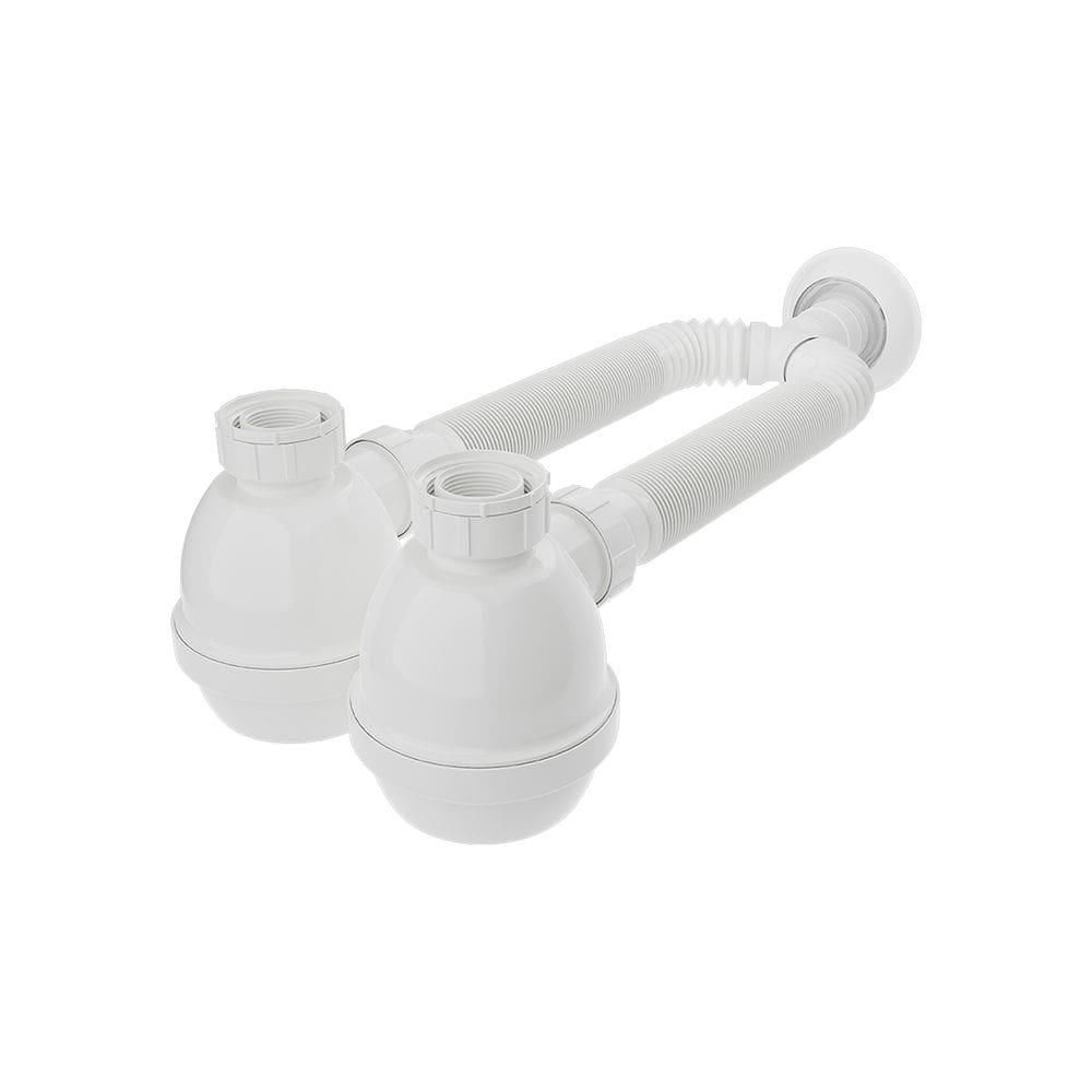 Sifão Duplo Sanfonado Extensível Blukit com Copo Branco Universal