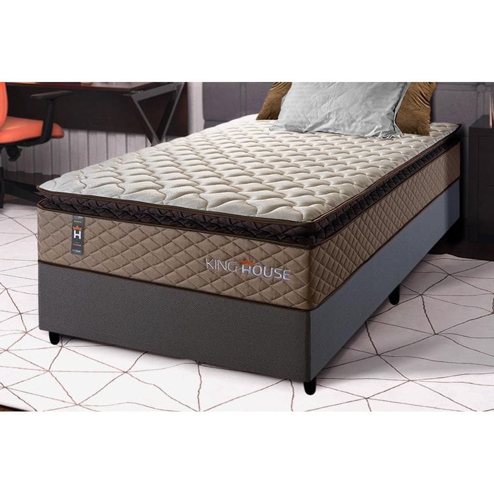 Conjunto Cama Box Cinza Espuma Atlanta Bege Solteiro 96x203x62