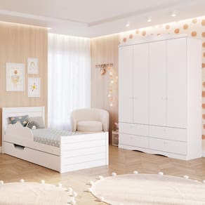 Quarto Infantil Completo Bicama Guarda Roupas 4 Gavetas 4 Portas Provençal 100% MDF