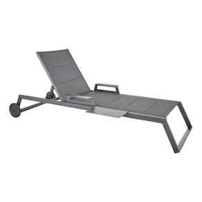 Espreguicadeira Aluminio Rodas E Mesa Ate 160kg - Preta