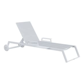 Espreguicadeira Aluminio Rodas E Mesa Ate 160kg - Branca