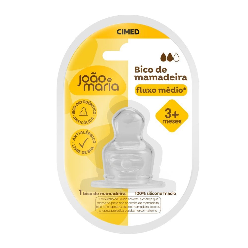 Bico de Mamadeira Cimed João e Maria Fluxo Médio 3+ Meses 1 Unidade