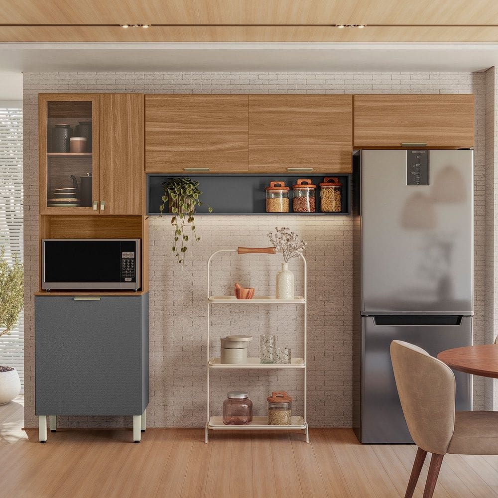 Cozinha Compacta Alba 6 Portas Amêndola Touch Grafito Demóbile