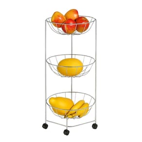 Fruteira Tripla De Chão Aço Cromado Premium 69cm - Araminas