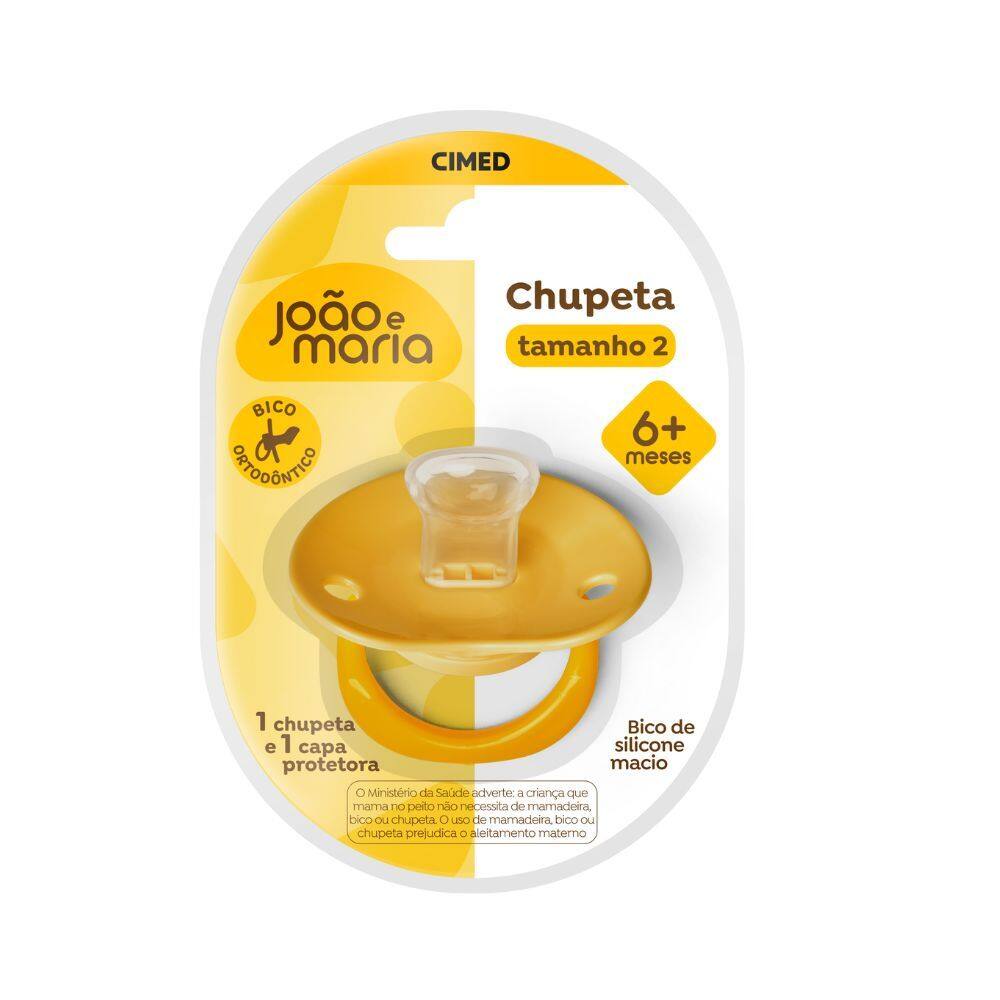 Chupeta Cimed João e Maria 6+ Meses Tamanho 2 com Capa Protetora Amarela 1 Unidade