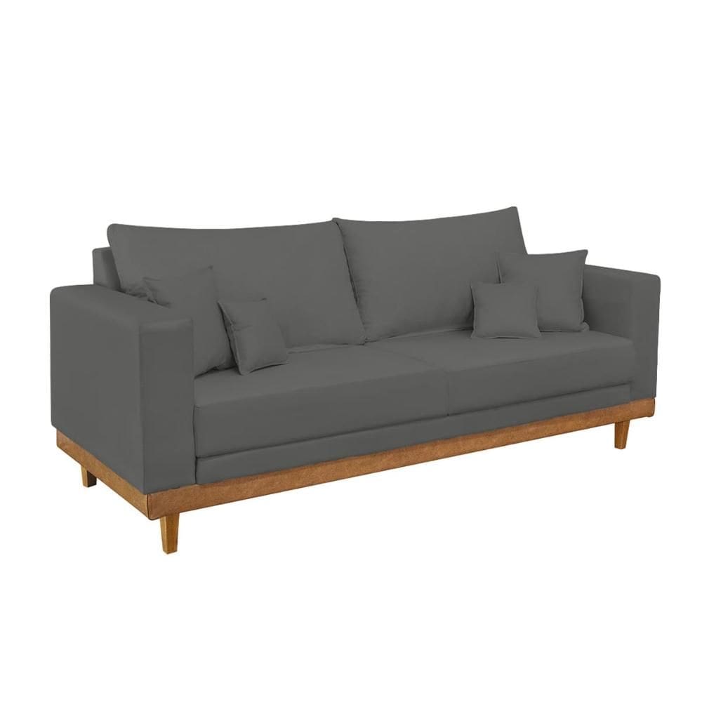 Sofá Living 3 Lugares Suede Resistente Madeira + Almofadas