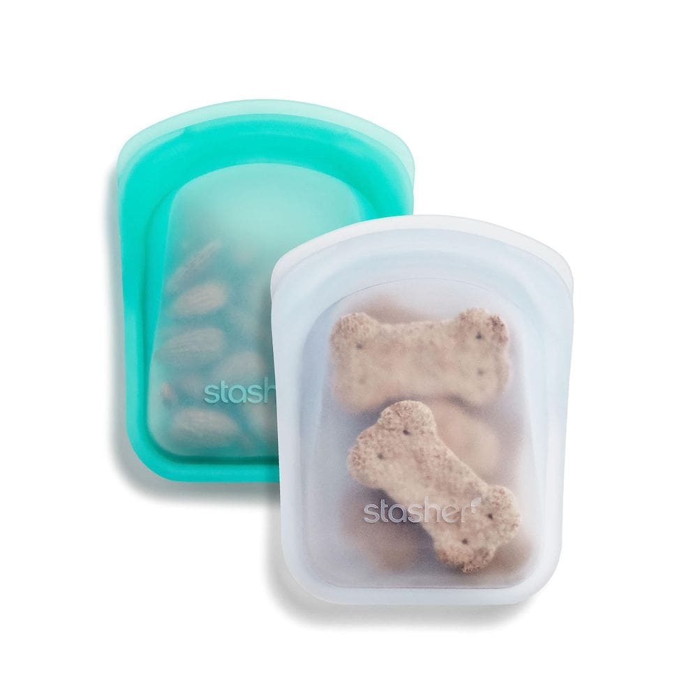 Sacos de armazenamento de alimentos Stasher Premium Silicone 4mL Clear + Aqua