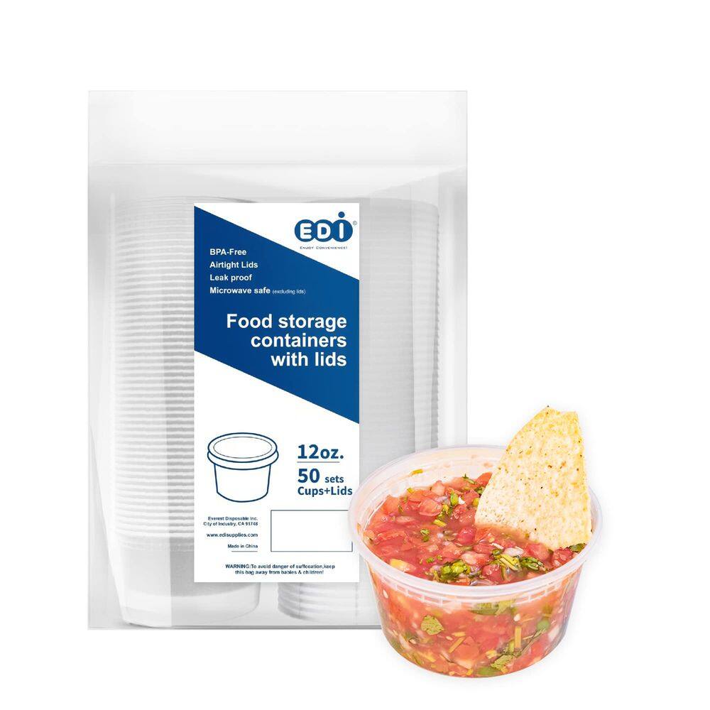 Recipientes de armazenamento de alimentos Deli de plástico EDI 350 ml (12 onças) 50 conjuntos