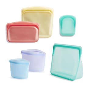 Sacos de armazenamento de alimentos reutilizáveis Stasher, pacote com 6 cores arco-íris