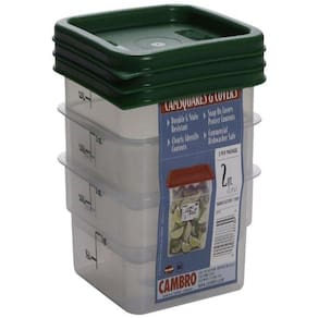 Recipientes de armazenamento de alimentos Cambro, conjunto de 3 quadrados de 2 litros com tampas