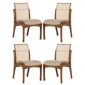 Kit 4 Cadeiras para Mesa de Jantar Lisboa com Encosto Tela Madeira Maciça Linho Bege M58 RMI