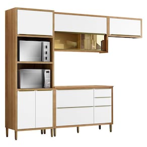 Cozinha Modulada Paola Composição 3 Carvalho Dakar Branco Brilho - Aramóveis